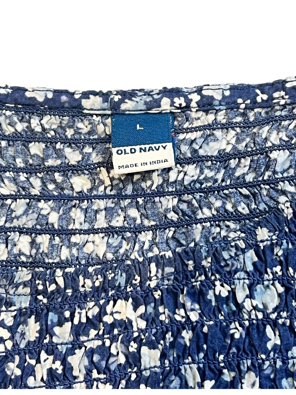 Old Navy Flutter-Sleeve Smocked Peplum Blouse, Light Blue Floral Print, Sz Large